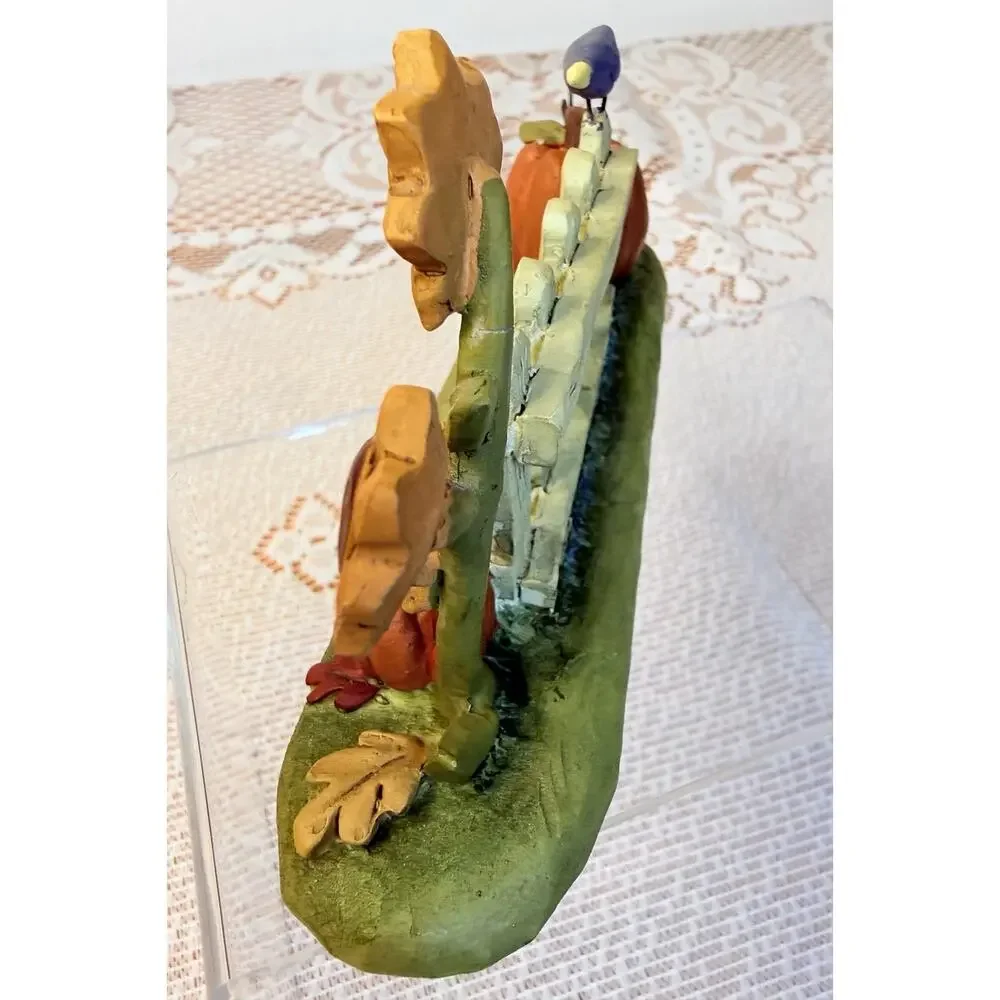 Blossom Bucket Suzi Resin Fall Pumpkin Fence Flower Bird Figurine 116-84563 Rare